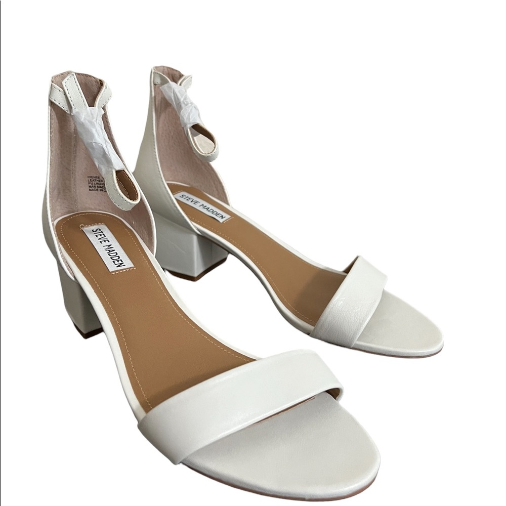 Steve Madden Ankle Strap White leather block heel Sandals